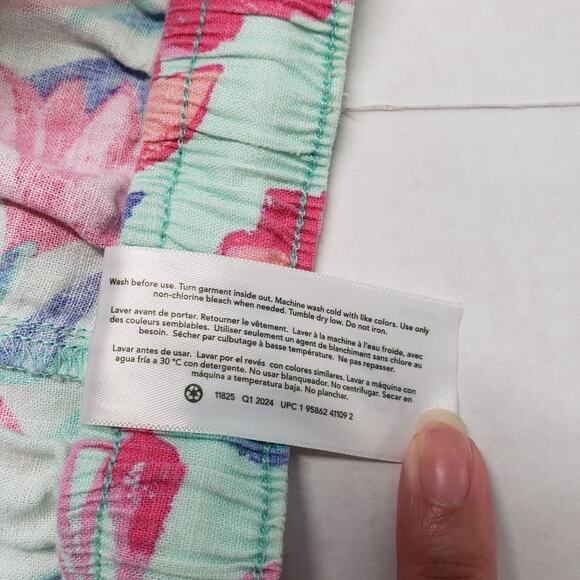 Oshkosh B'gosh Linen Blend Tank Shorts Set Girls 10/10A Pink Green Floral Peplem - Picture 12 of 16